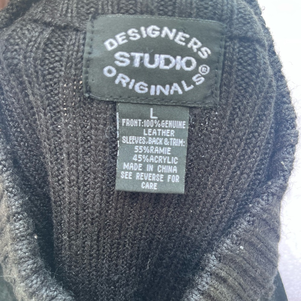 Designers Studio Originals Sweater Leather Suede Patchwork Zip Y2K Retro Women L - Picture 7 of 7